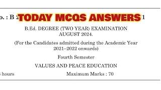 TNTEU B.Ed IV-SEMESTER: TODAY MCQS ANSWERS VALUES AND PEACE EDUCATION 2024