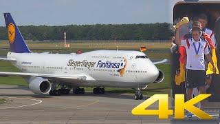 4K | Lufthansa Boeing 747-8 mit Fußballweltmeistern Ankunft am Flughafen Berlin-Tegel