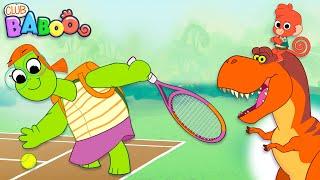 Dino Tennis Cartoon Club Baboo | 1 HOUR VIDEO | Dinosaurs on the tennis court | Learn Dino Names