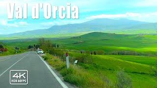  Val d'Orcia: Driving and walking tour in Tuscany Spring April 4K HDR Italy (subtitles)