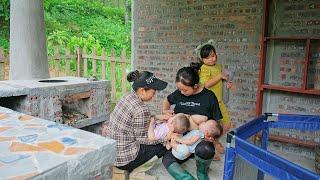 with her younger sister, she takes care of the children and harvests bamboo shoots to sell