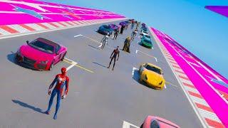 Spider-man Miles Morales Wolverine Black Adam Super-heroes Mega Challenge CARS Ramp GTA V Mods !