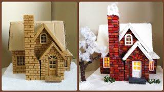 DIY Christmas House House Using Cardboard /Making DIY Winter Scene miniature