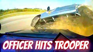 Officer Hits Trooper, Flipping Car with K9 Inside #dashcam #carcrash  #idıotsincars Part #1224