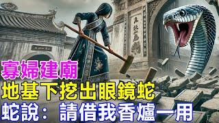 民間故事：寡婦建廟，地基下挖出眼鏡蛇，蛇說：請借我香爐一用