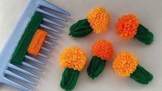 Super Easy Woolen Marigold Flower making idea with Hair Comb