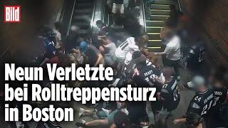 Rolltreppe in Bostoner U-Bahn fährt plötzlich rückwärts