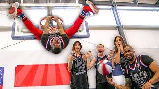 Brother SABOTAGES Sisters to Win TRICK SHOT Challenge With The Harlem Globetrotters