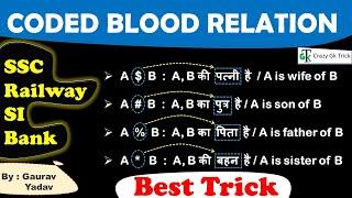 Reasoning : Coded Blood Relation | रक्त संबंध | Blood Relation Trick | Lecture #11 - Crazy Gk Trick