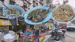 三味黑鲳鱼洋葱煎蛋肉羹汤饭槟城五条路咖啡店美食早餐 Penang Macallum Coffee Shop Fried Black Pomfret Onion Omelette Breakfast