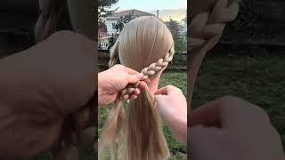 Creative braided ponytail for a fancy dinner 🩵 #hairbraids #hairstyle #dinnerdate #hairtutorial