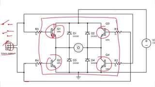 Explicación PUENTE H - Funcionamiento - Inversión de giro con transistores.