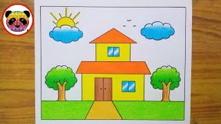 House Drawing / How to Draw a House / House Scenery Drawing Easy Step By Step / Chitra / House