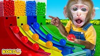 Monkey Koko Eat Rainbow Candy And Challenge Bubble Gum Ball Vending Machine | KUDO KOKO CHANNEL