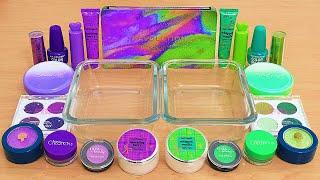 Purple vs Green - Mixing Makeup Eyeshadow Into Slime ASMR