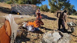 Masoud going to the construction work and collecting the occupations around the hut by Zahra