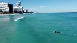 Surfing at Miami Beach. Drone view 4K  Surfing.