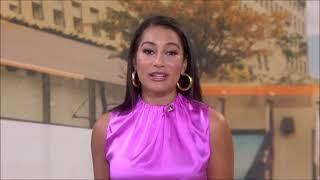 Morgan Radford in a bright pink satin blouse (6-18-2021)