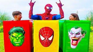 Three Colored Boxes Superheroes + more videos for Kids with Adriana and Ali