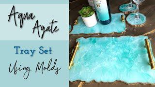 AQUA AGATE EPOXY RESIN TRAY SET USING MOLDS TUTORIAL!