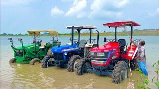 Washing My 4x4 Tractors in Pond with Fun 4wd Mahindra Arjun NOVO 605 New Holland3630 John Deere 5050