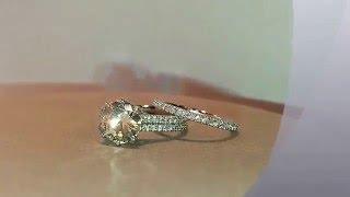 Custom double row diamond engagement ring with single row matching band.