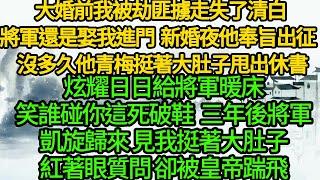 大婚前我被劫匪擄走失了清白，將軍還是娶我進門，新婚夜他奉旨出征 沒多久他青梅挺著大肚子甩出休書，炫耀日日給將軍暖床，笑誰碰你這死破鞋，三年後將軍凱旋歸來 見我挺著大肚子，紅著眼質問 卻被皇帝踹飛