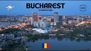 4K Bucharest Romania | Drone Flying Over Lake | Evening Charms | Park