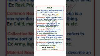 Noun | Definition of Noun | Type of Noun | Parts of speech #shorts #partsofspeech