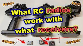 What RC radio transmitter works with what receiver? (Futaba, Sanwa, Spektrum) FHSS DSM2 DSMR