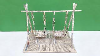 How to make newspaper swing | Paper swing | Newspaper craft ideas