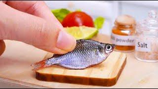 Fishing and Cook fried Fish At Cute Miniature Kitchen with Mini Yummy  ASMR Cooking