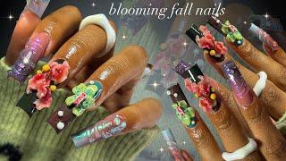 Blooming Fall Nails! | simple gelX application + 3d nail art!