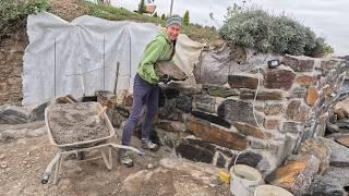 I'm Building RETAINING STONE WALL with Big Boulders on my Own