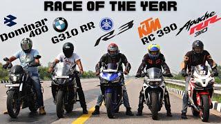 Dominar 400 vs Yamaha R3 vs KTM RC390 vs BMW G310RR vs TVS Apache RR310, RACE OF THE YEAR