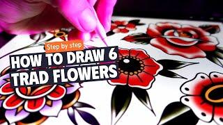 How to Draw 6 different Traditional Flowers with ease