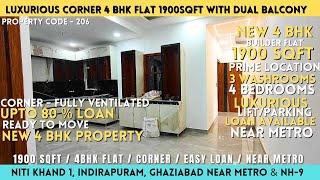 Corner  4 BHK flat in Indirapuram Ghaziabad for sale with double balcony, lift, parking near metro