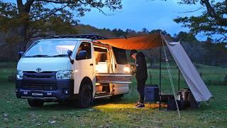 【秋の車中泊】ひとりの贅沢時間。心地よい風と焼き肉パーティの夜。大容量ポータブルバッテリーで快適車中泊。