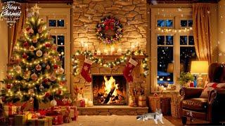 Christmas Music Ambience with Instrumental Christmas Music Fireplace with Crackling Fire Sounds 