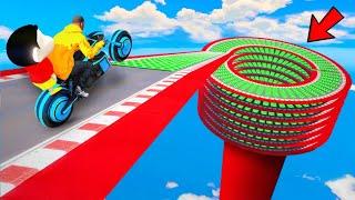 FRANKLIN AND SHINCHAN TRIED THE SPIRAL SPEED BOOSTER ROAD PARKOUR CHALLENGE BY BIKES & CARS IN GTA 5