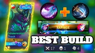 ZHASK BEST BUILD AND EMBLEM | SAVAGE GAMEPLAY | ZHASK TOP GLOBAL | MLBB