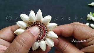 How to make jasmine flower billai/brooch/fresh flower rakhi/Bridal  hair accessories/pelli poolajada