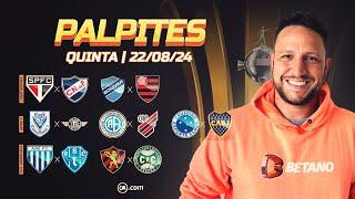 PALPITES DE FUTEBOL PARA HOJE - 22/08/2024 - JOGOS DE QUINTA - LIBERTADORES, SUL-AMERICANA + BILHETE