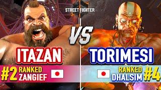 SF6  ITAZAN (#2 Ranked Zangief) vs TORIMESI (#4 Ranked Dhalsim)  SF6 High Level Gameplay