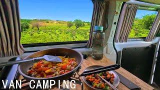 SOLO CAMPING SLEEP IN A CAMPER VAN  -(VAN LIFE)-[COOKING, FOOD, RELAXING, ASMR ]