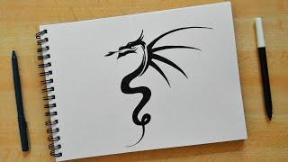 How to draw Dragon tribal tattoo drawing