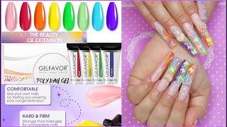 New GELFAVOR Rainbow Polygel Kit  Colorful Summer Neon Butterly Pearl Ombré Nails Design