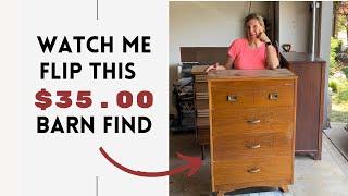 Watch me flip this $35 Barn Find | MCM Dresser Flip | Furniture Makeover | Furniture Flip