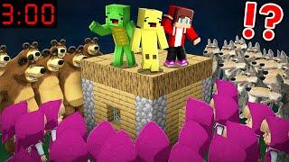 JJ and Mikey and Banana Kid SURROUNDED by ALL MASHA and The BEAR in Minecraft Maizen Security house