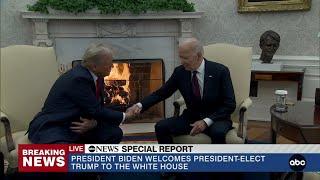 Trump and Biden shake hands in historic Oval Office meeting